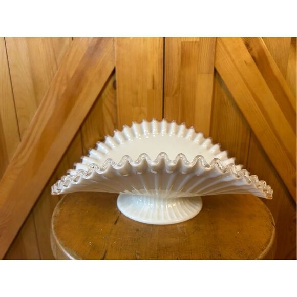 FENTON ART GLASS SILVER CREST 12" DIAMETER LOW FOOTED BANANA BOWL (8725) - Picture 2 of 12